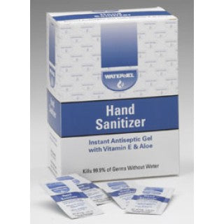 Waterjel Tech. WJHS1728 - Sanitizer Hand Gel VitE/Aloe Inst 0.9g Clr Antispt Foil Pk 144/Bx, 12 BX/CA