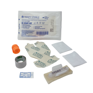 Trinity Sterile 50667 - IV START KIT - Gauze, Tegaderm, Transpore Tape, Tourniquet, Red Label, Chloraprep 1.56ml, Dressing Change Label, CS/100