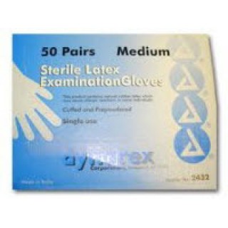 Dynarex 2432 - Glove Exam LP Latex Medium Sterile 50Pr/Bx, 8 BX/CA