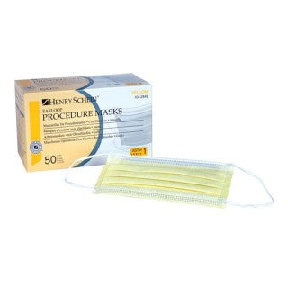 Henry Schein 1042849 - HSI Earloop Face Mask ASTM Level 1 Yellow Latex Free 50/Box