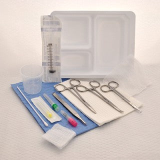 LSL Healthcare 7512 - LACERATION TRAY - Towels, Medicine Cups, Drape, Gauze, CT Applicator, Syringe, Needles, Scissors, Forceps, Hemostat, 20 Per/Cs