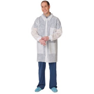 Cardinal Health 2302LC - SMS lab coats with traditional collar and knit cuffs, White, snap front, Large, 25/cs