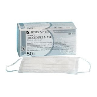 Henry Schein 1044632 - Mask Face HSI Sensitive Skin Earloop White 50/Bx