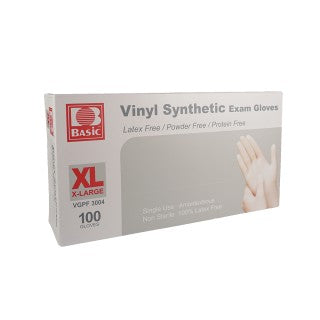 Basic Medical Industries VGPF-3004 - Vinyl Medical Exam Gloves, Latex-Free & Powder-Free, XL 100 Per/Bx