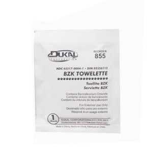 Dukal 855-1000 - BZK Towelette, 5" x 8", 1/PK, 1000 PK/CS