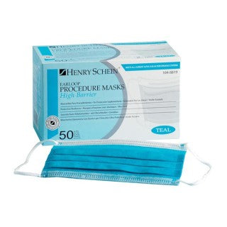 Henry Schein 1048819 - HSI Extra Protection Earloop Face Mask Level 3 Fluid Resistant Teal 50/Box