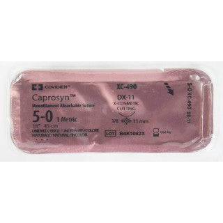 Covidien XC490 - SUTURE, CAPROSYN, 5/0, 18", UNDYED, DX-11, 12/BX