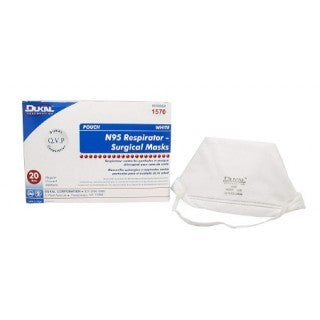 Dukal 1570 - N95 Respirator/Surgical Face Masks, Folded, White,Non-Sterile, Latex Free, 20/bx, 20 bx/cs