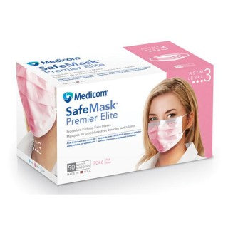 Medicom 2046 - Safe+Mask Premier Elite Earloop Face Mask ASTM Level 3 Pink 50/Bx